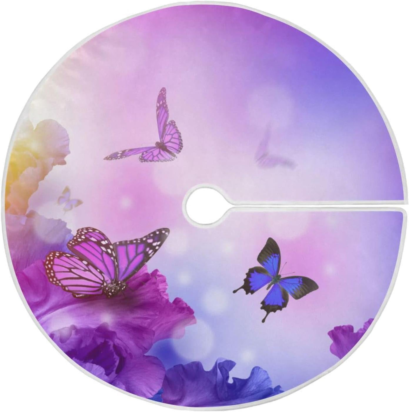 Hyjoy 36" Purple Butterfly Flower Christmas Tree Skirt Christmas