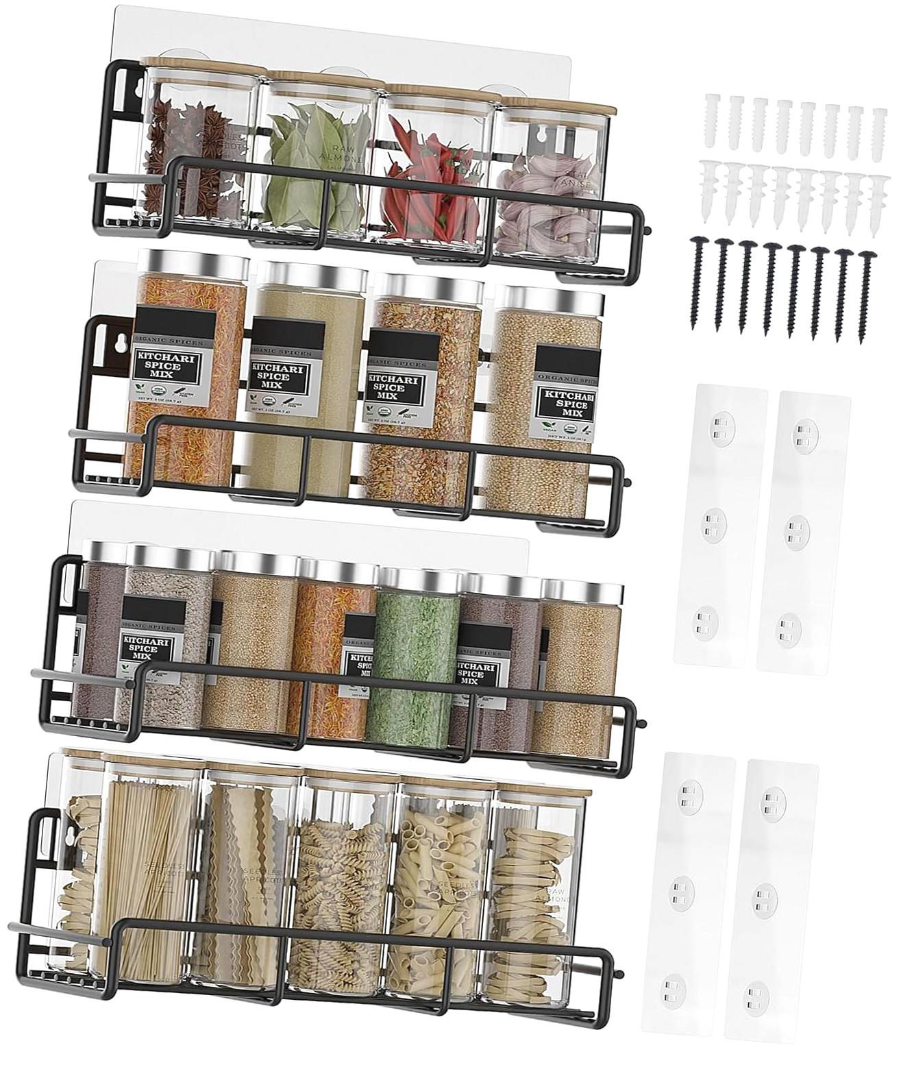 Hyjoy 4-Piece Wall-Mounted Spice Rack System, Heavy-Duty Metal ...