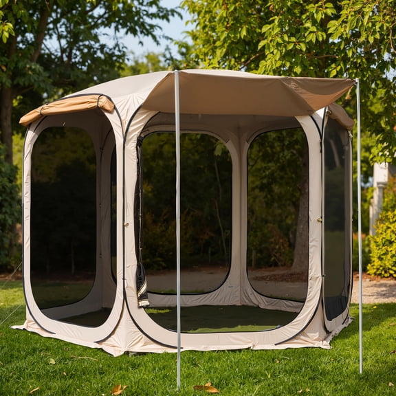 EAST OAK 6-Person 10' x 10' Instant Screen House, Weatherproof Outdoor Tent with Sunshades and Carry Bag, Beige