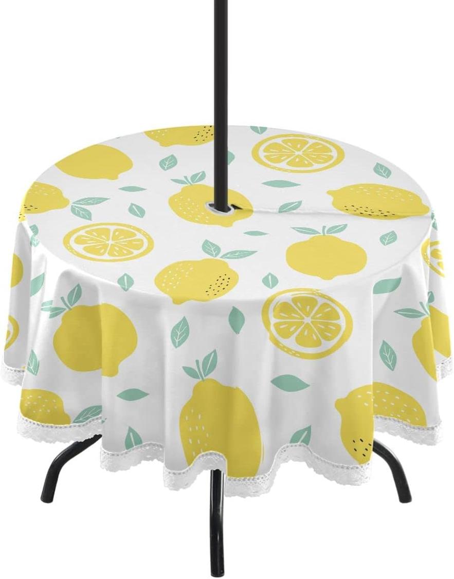 Hyjoy 60" Lemon Outdoor Tablecloth with Umbrella Hole and Zipper