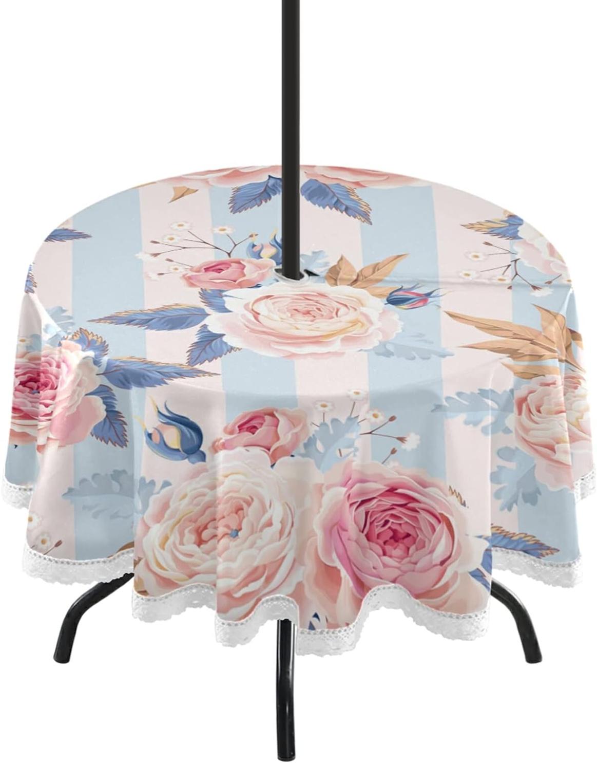 Hyjoy 60" Rose Flower Round Tablecloth Waterproof Spillproof Polyester