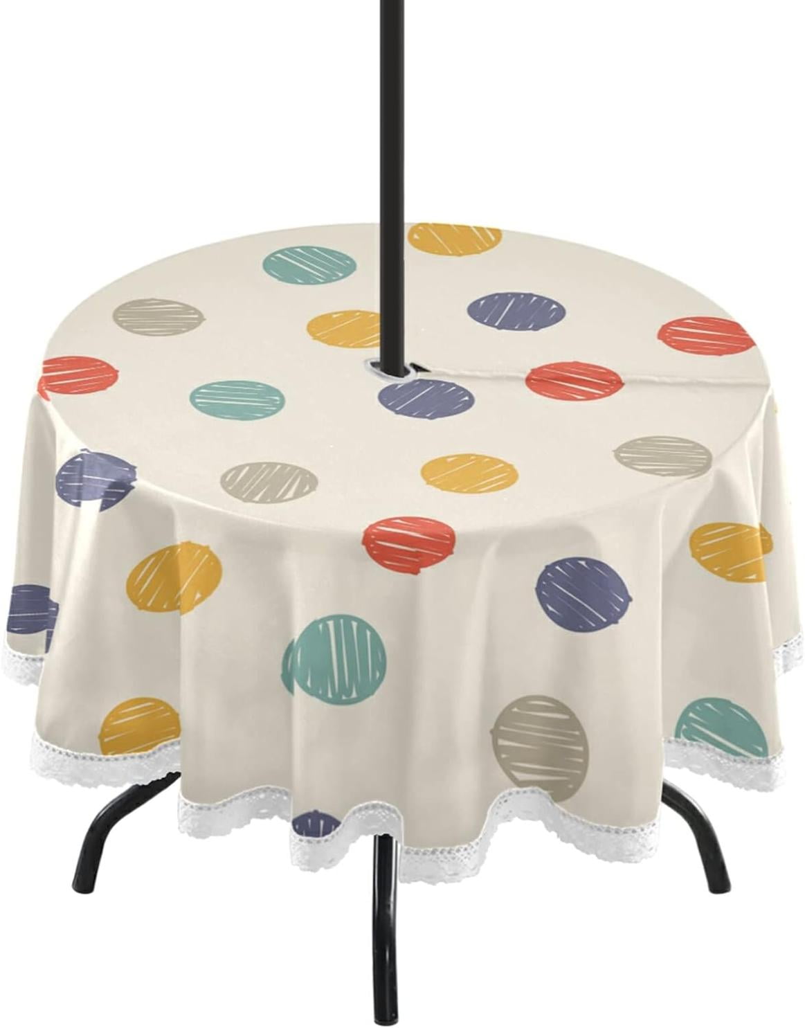 Hyjoy 60" Round Tablecloth,Color Dots Waterproof Table Cover with
