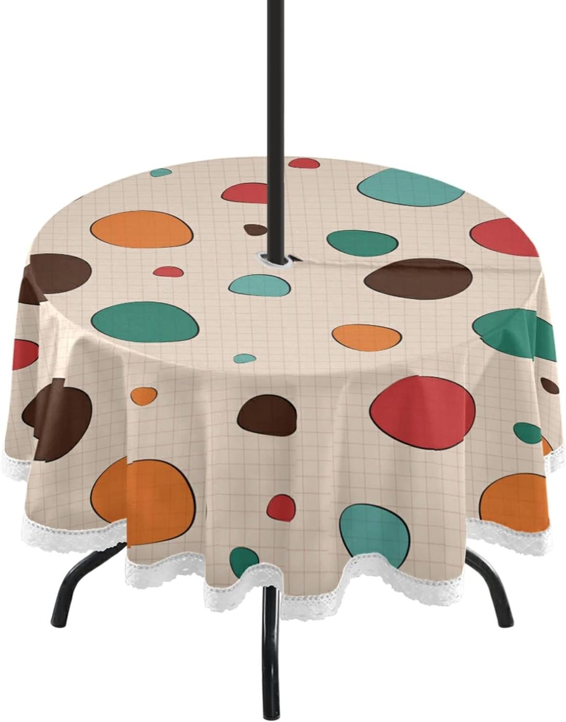 Hyjoy 60" Round Tablecloth,Color Dots Waterproof Table Cover with