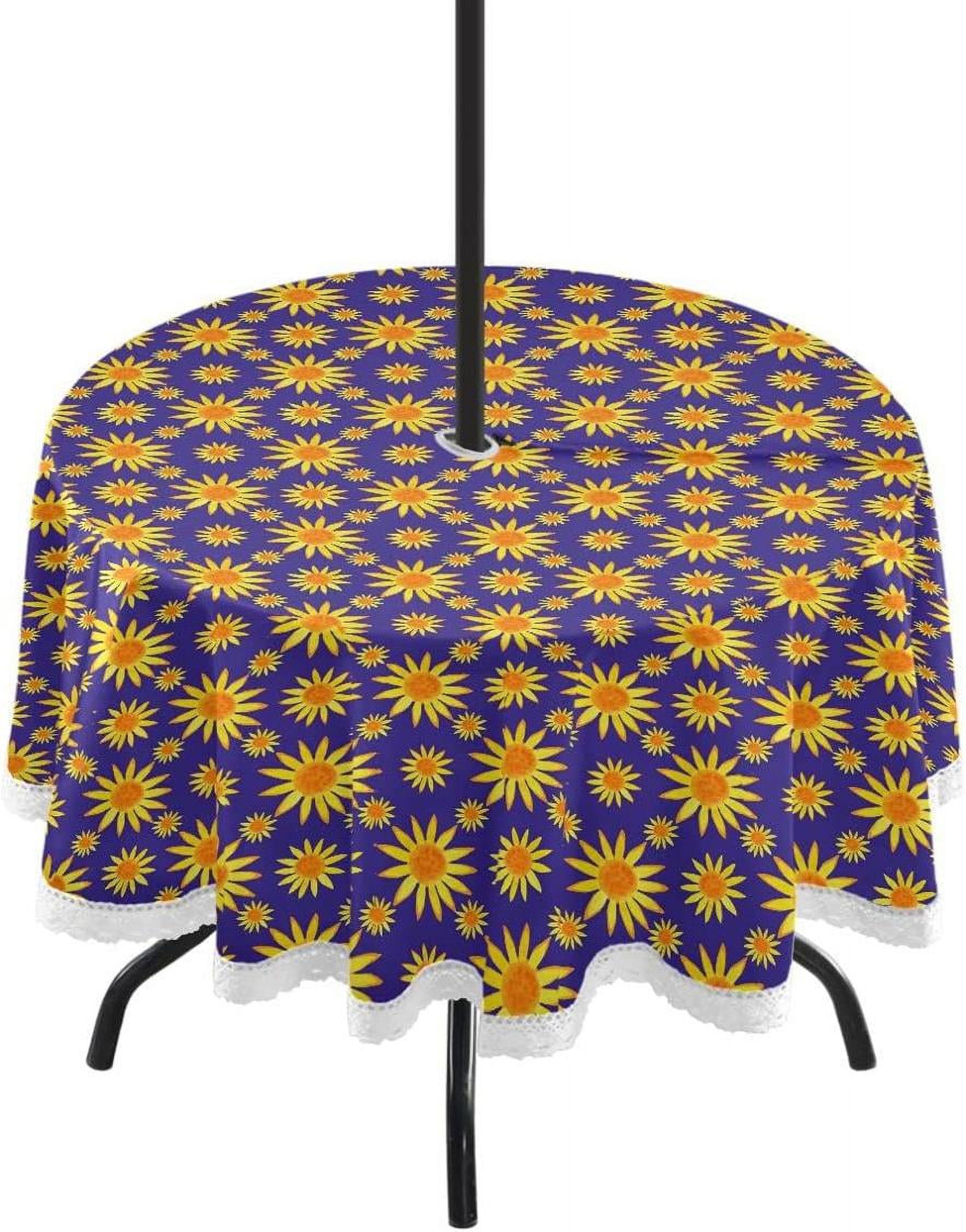 Hyjoy 60" Sunflower Outdoor Tablecloth with Umbrella Hole and Zipper