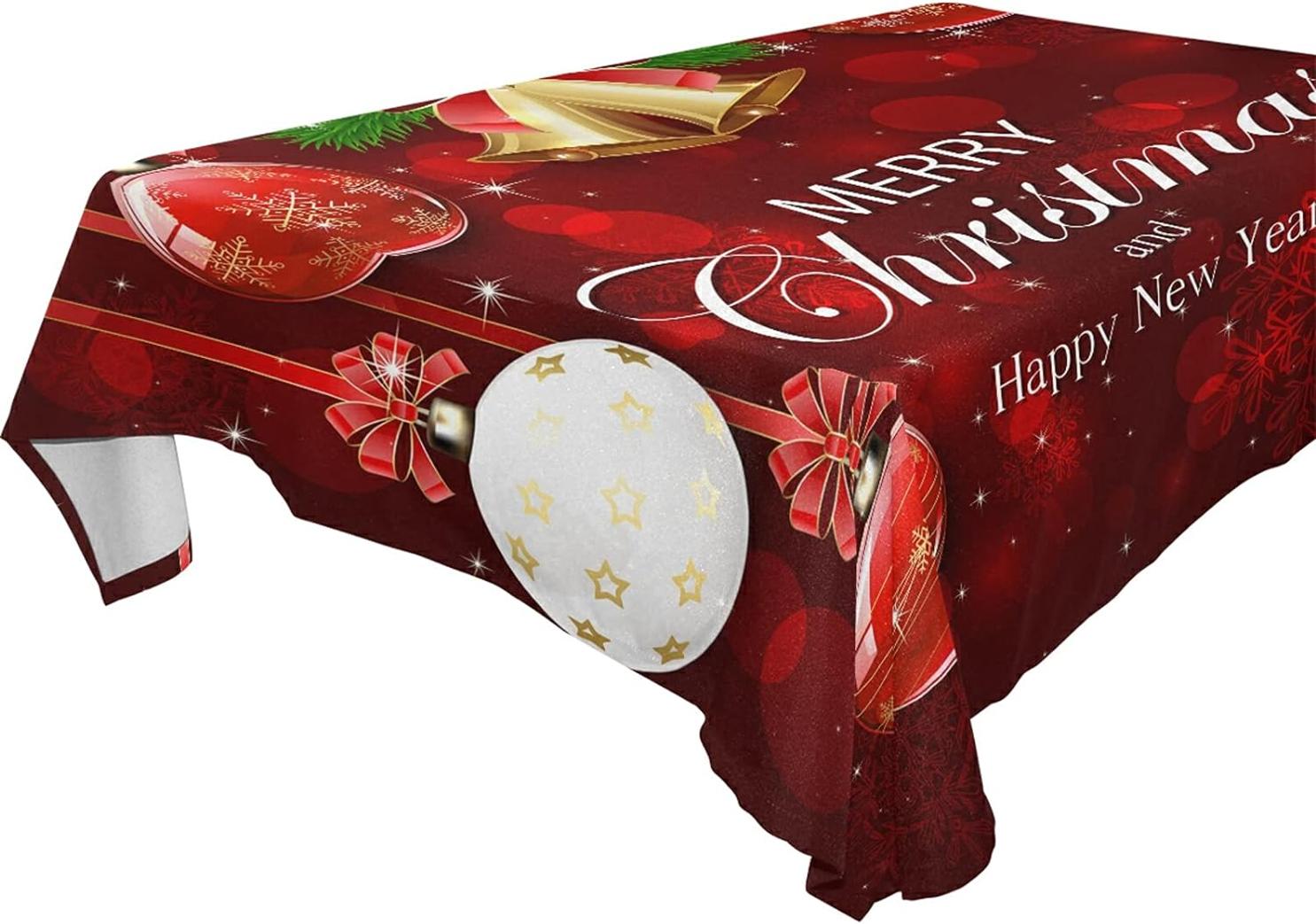 Hyjoy 60x90 in Christmas Balls Tablecloth Waterproof Washable Polyester