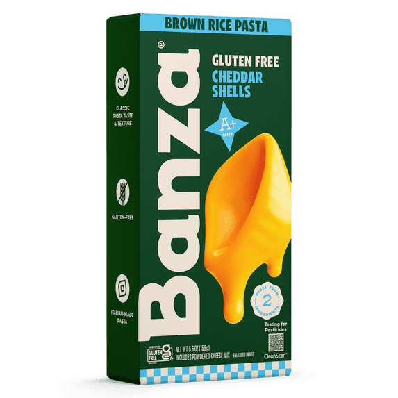Banza Brown Rice Cheddar Shells Mac & Cheese, 5.5oz, Classic Cheesy Taste, Made in Italy