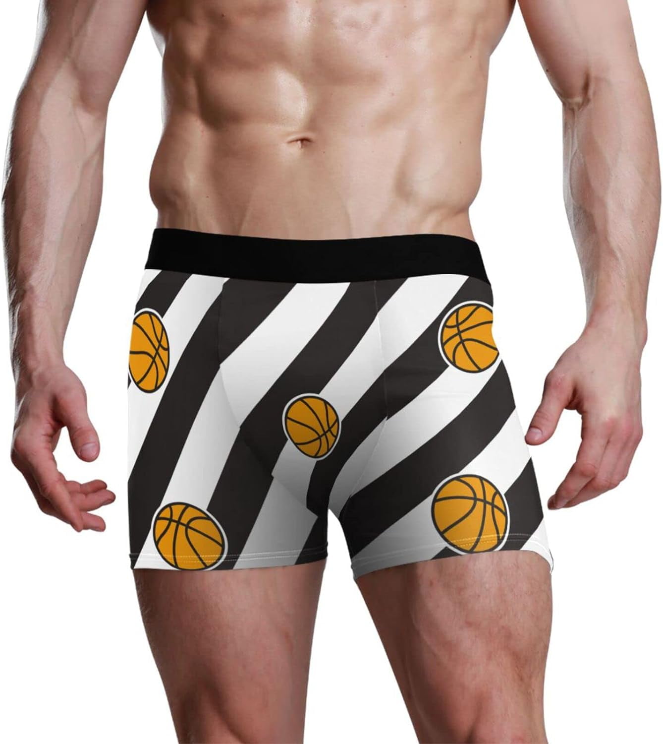 Hyjoy Basketball Black White Stripes Boxer Briefs for Men Underwear ...