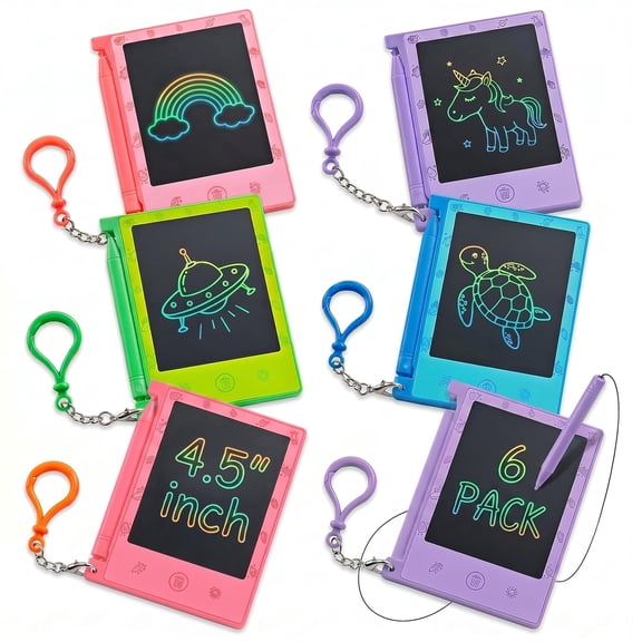 Mini LCD Writing Tablet for Kids - (Pack of 6) 4.5 Inch Colorful Doodle Board Drawing Pads - Educational Sketch Drawing Tablet Toys for Girls & Boys, Goodie Bags, Birthday Gifts, Party Favors, Prizes