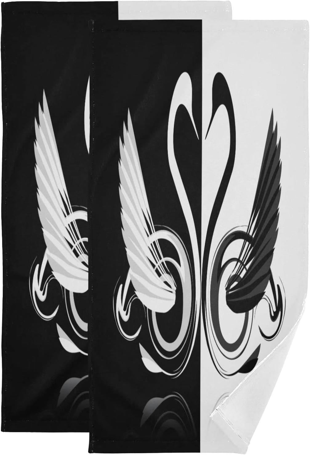 Hyjoy Black White Swans in Love Hand Towels for Bathroom, Romantic