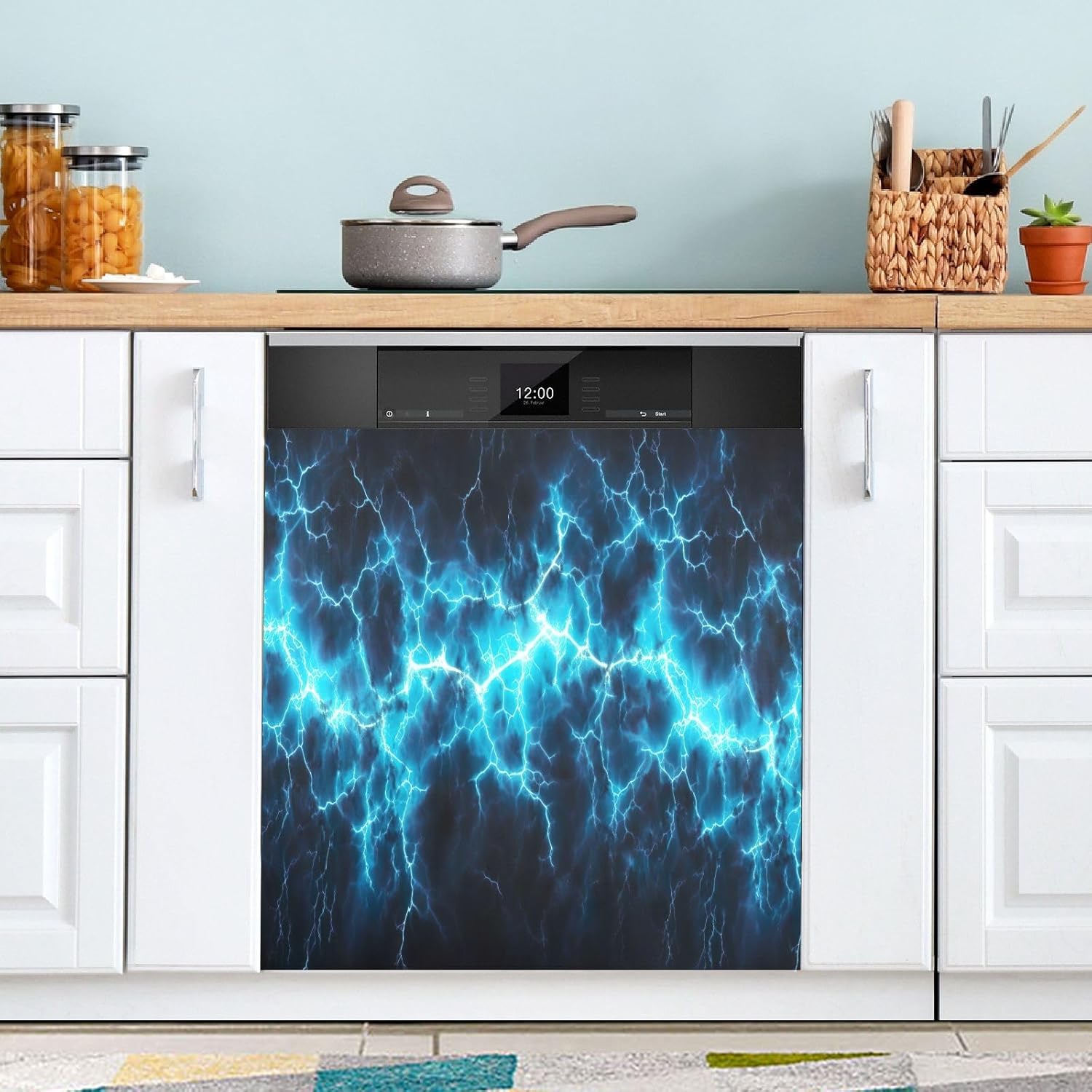 Hyjoy Blue Lightning Texture Dishwasher Door Cover Reusable Trimmable