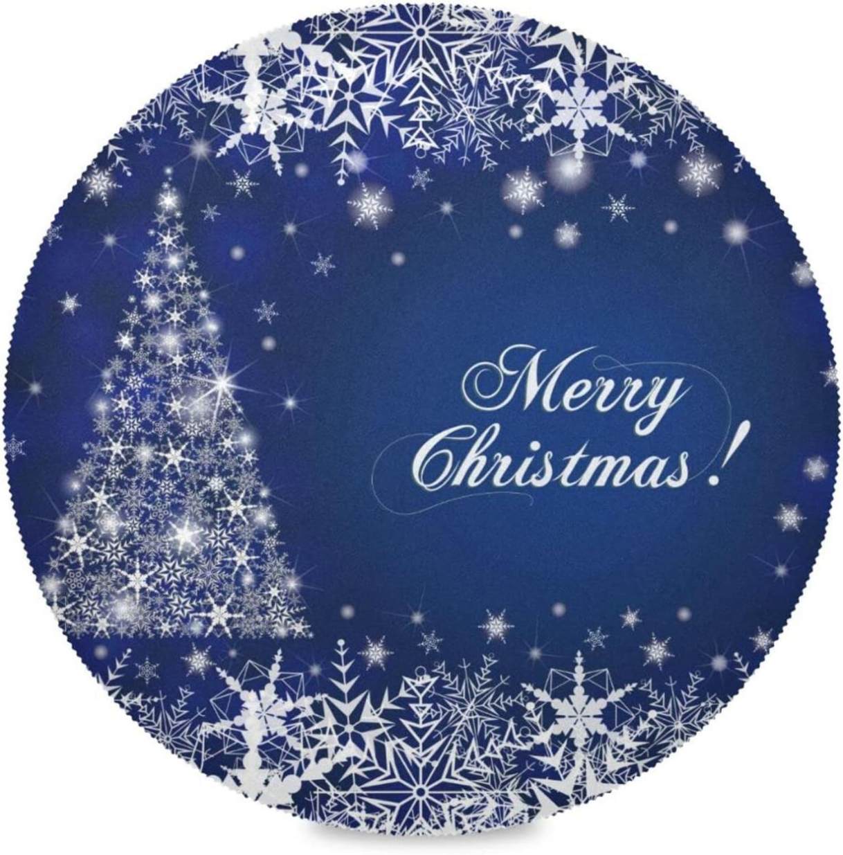 Hyjoy Blue Snowflake Round Placemats Set of 4, NonSlip Heat Resistant Washable Table Mats for