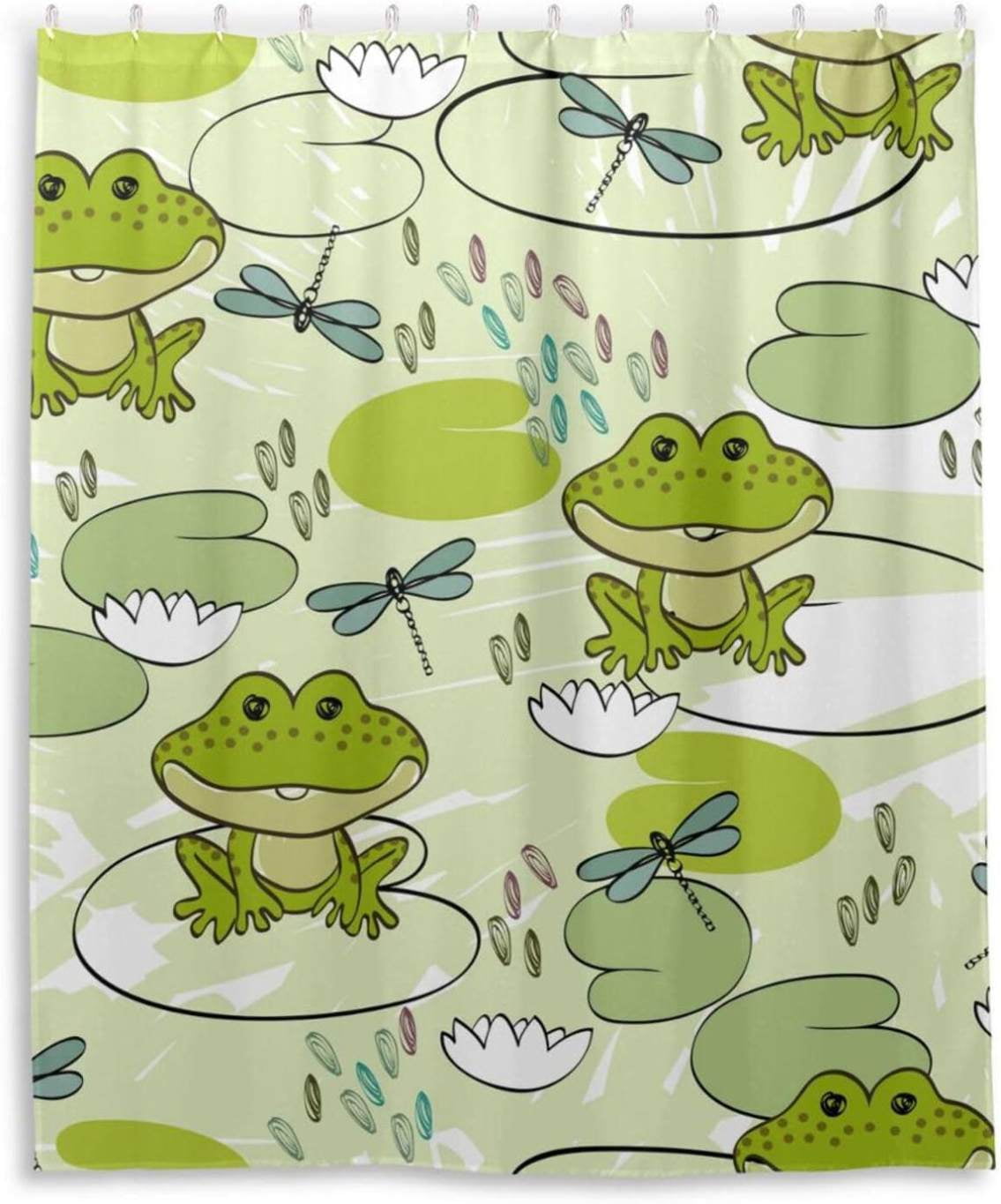 Hyjoy Cartoon Frogs Dragonflies Bathroom Waterproof Shower Curtain Set