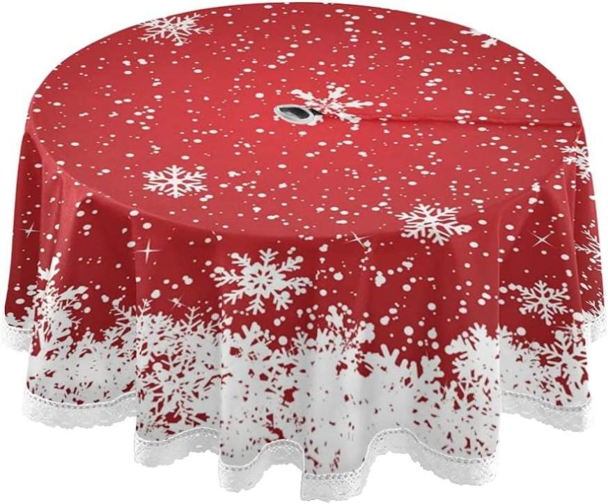Hyjoy Christmas Snowflake Outdoor Round Tablecloth Waterproof Polyester Tables Cover 60 Inch