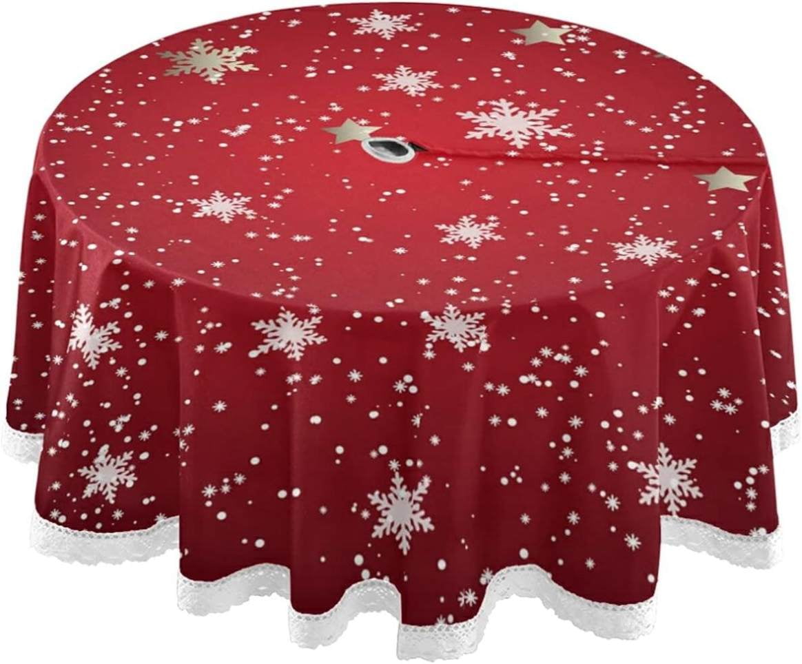 Hyjoy Christmas Snowflakes and Stars Round Tablecloth 60In,Waterproof Table Cloths with Umbrella