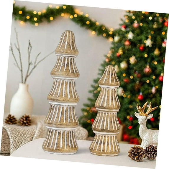 Hyjoy Christmas Tree Figurines, Set of 2 Wooden Trees Room, Table ...