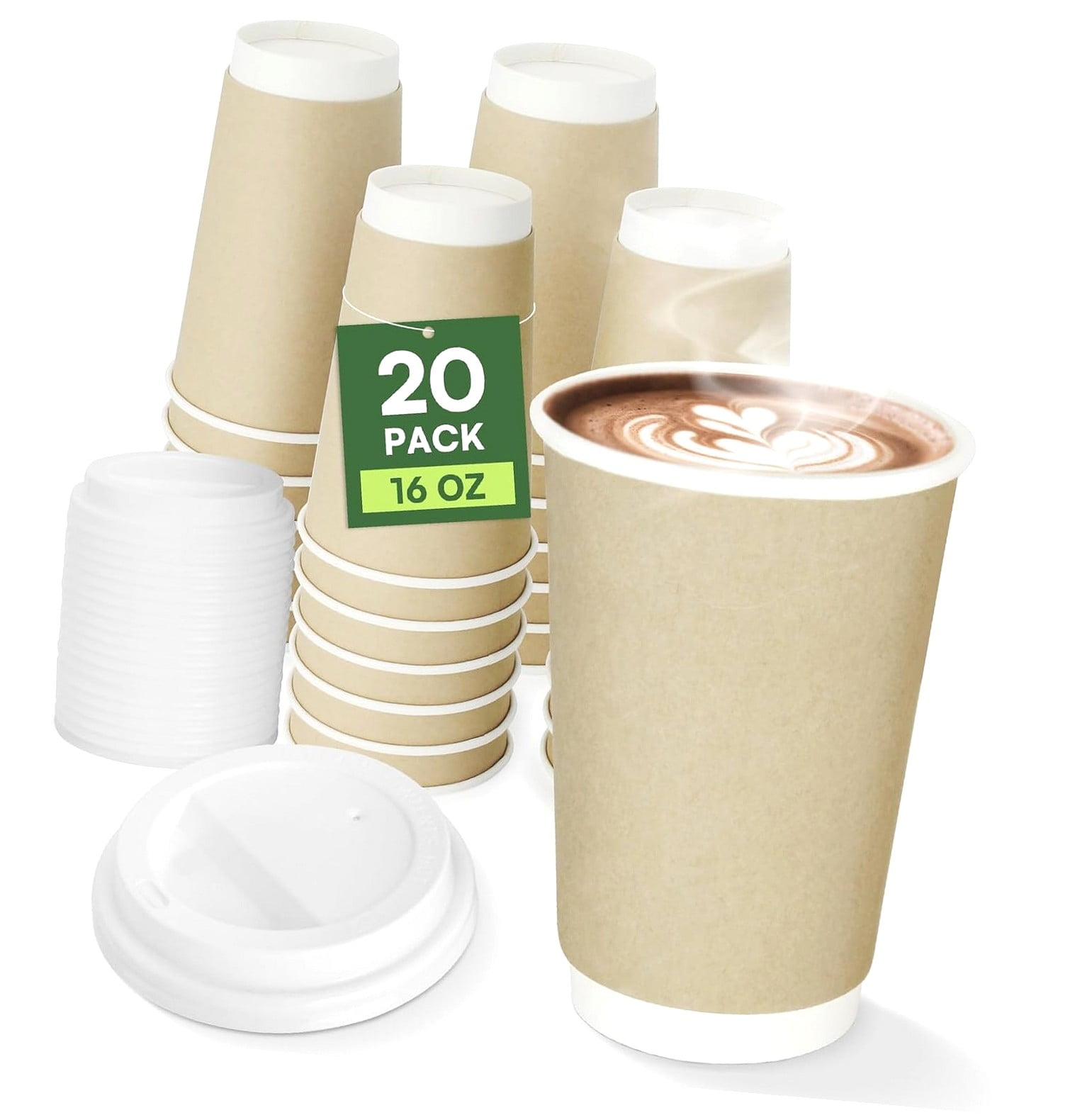 Hyjoy Coffee Cups with 16 oz To Go Hot Cups, 20 Pack Double Wall Paper ...