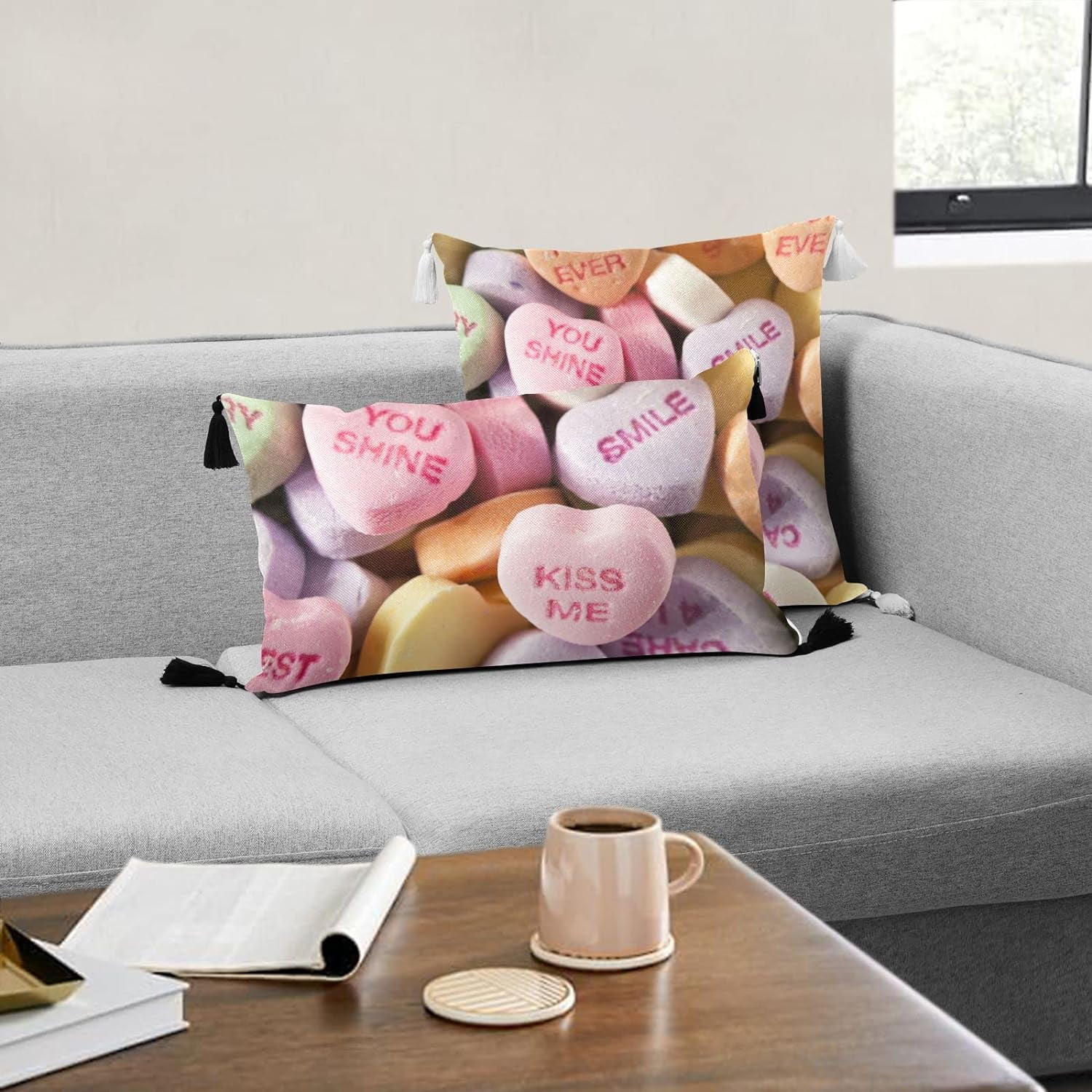 Hyjoy Colorful Candy Hearts Pillow Covers Set of 2 18×18inch, Valentine