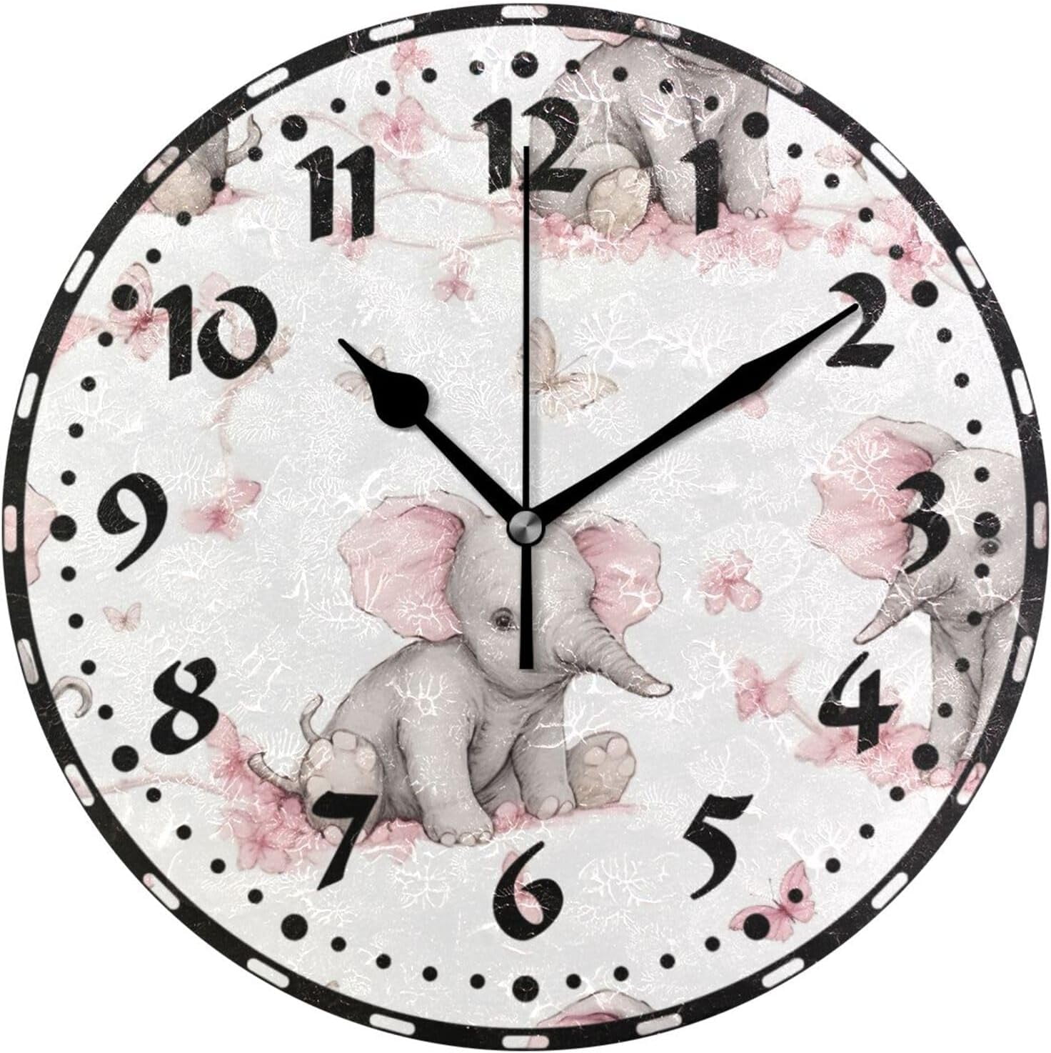 Hyjoy Cute Cartoon Elephants Wall Clock, Silent Non Ticking 10 Inch Battery Operated Wall Clocks