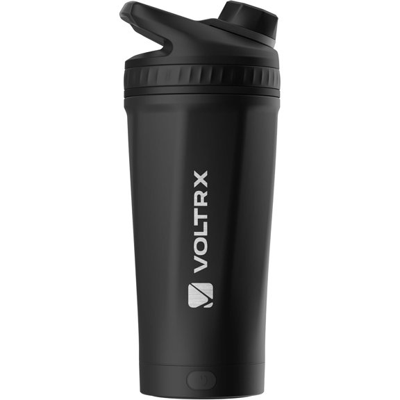 VOLTRX ChillMix Shaker Bottle Insulated Stainless Steel - USB C Rechargeable Electric Protein Shake Mixer, Shaker Cups for Protein Shakes and Meal Replacement, Obsidian Black, 16 oz