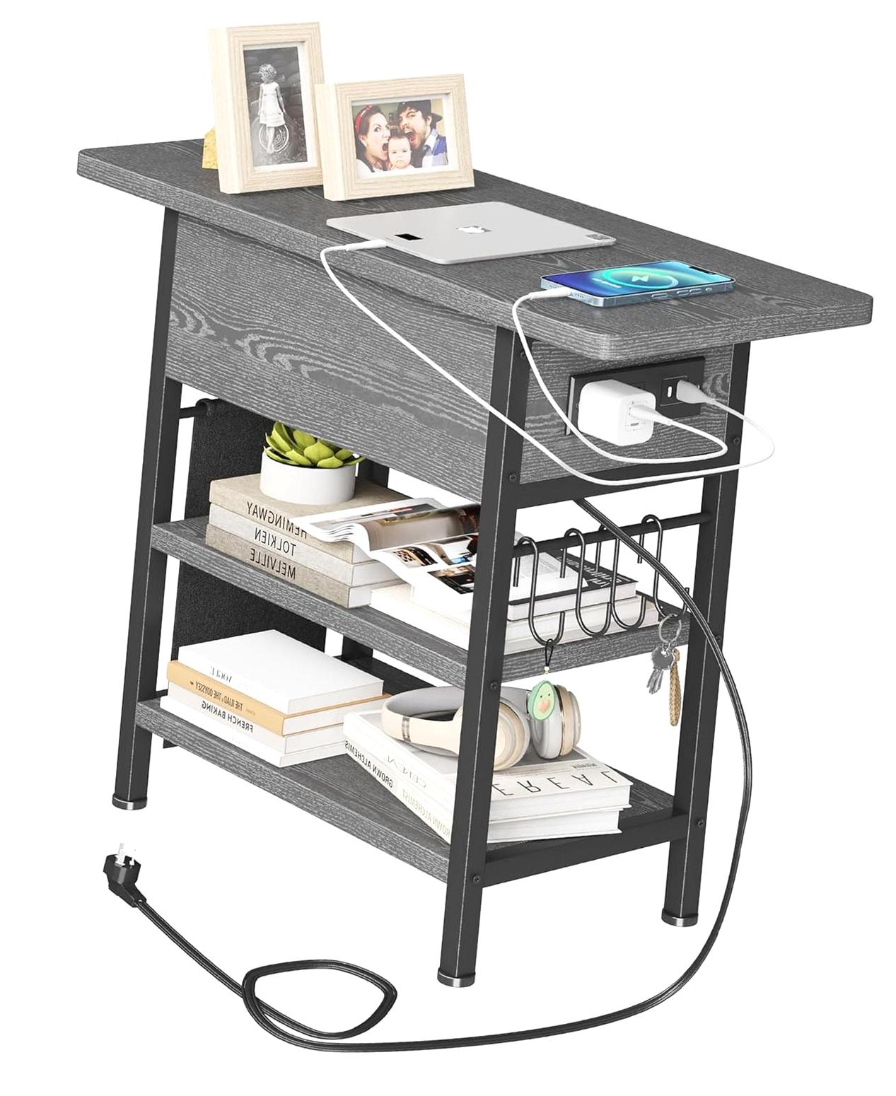 Hyjoy End Table with Charging Hub, Flip-Top Nightstand Featuring USB ...