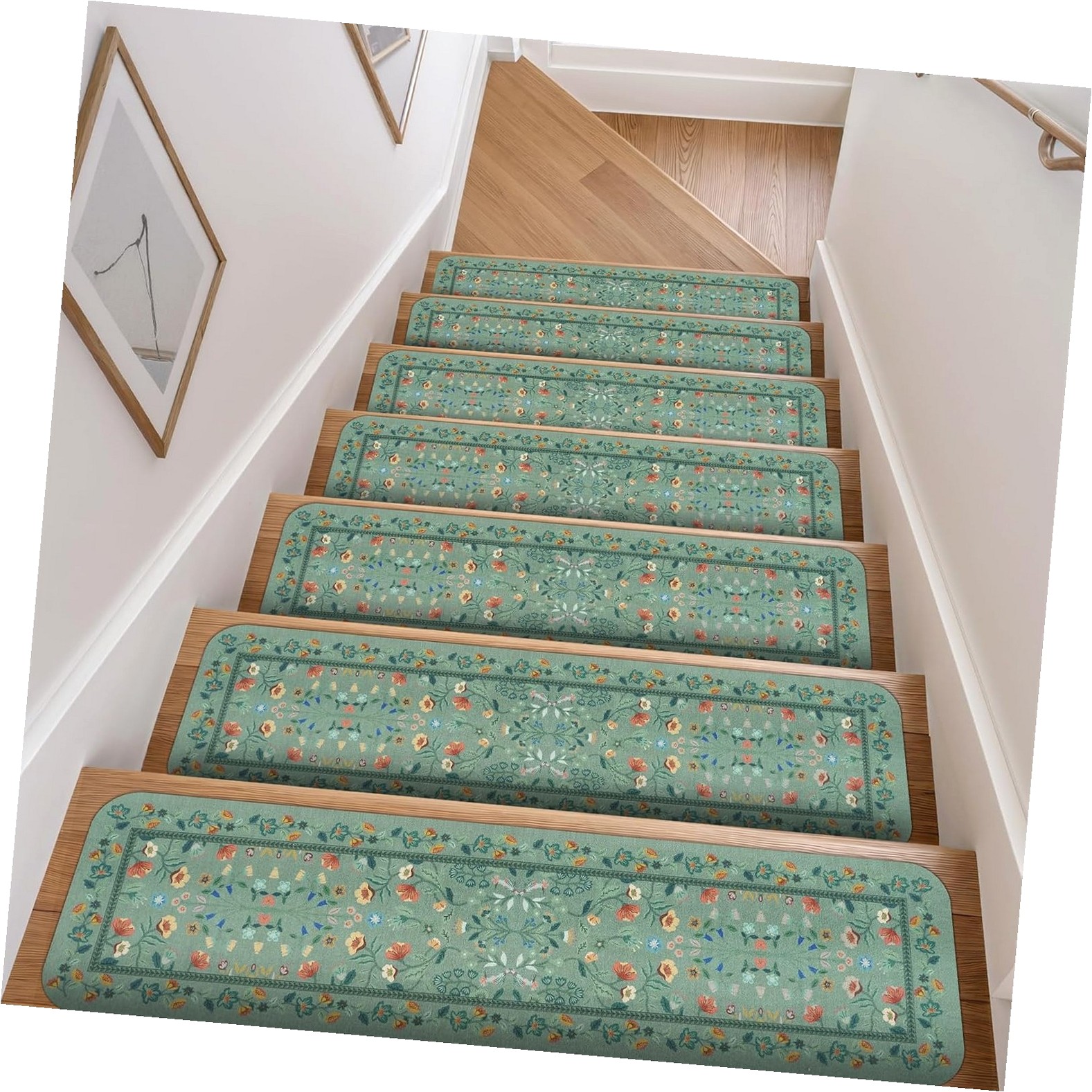 Hyjoy Floral Stair Treads Runner for Wooden Steps Indoor 15 Pieces 30x8 ...