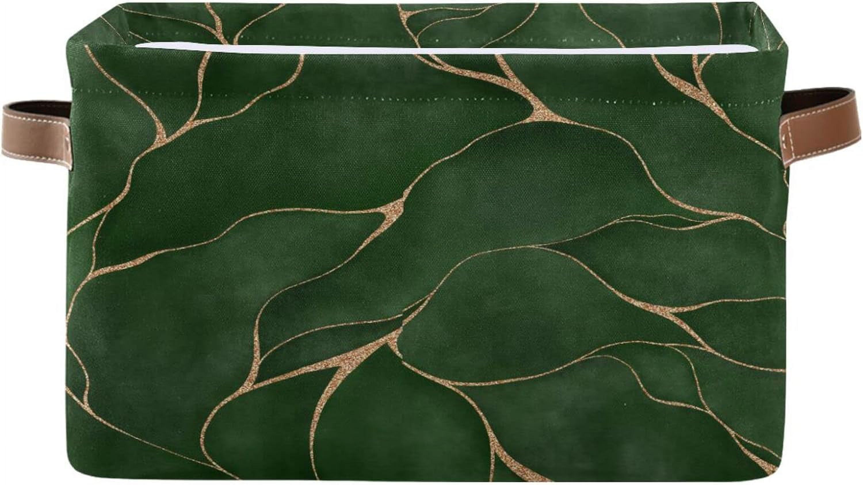 Hyjoy Green Marble Texture Large Square Storage Basket Bin with Handles