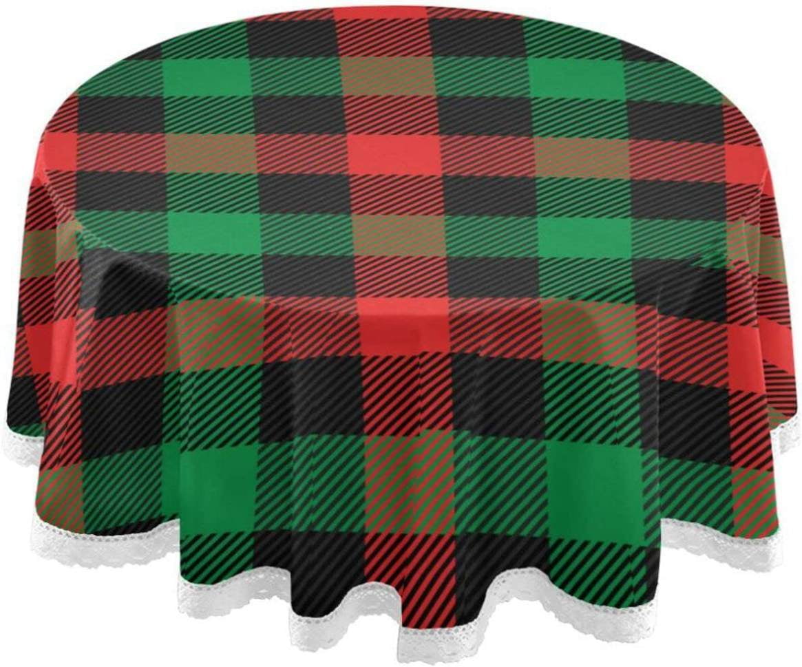 Hyjoy Green Red Plaid Round Tablecloth,Washable Oil Proof Table Cover