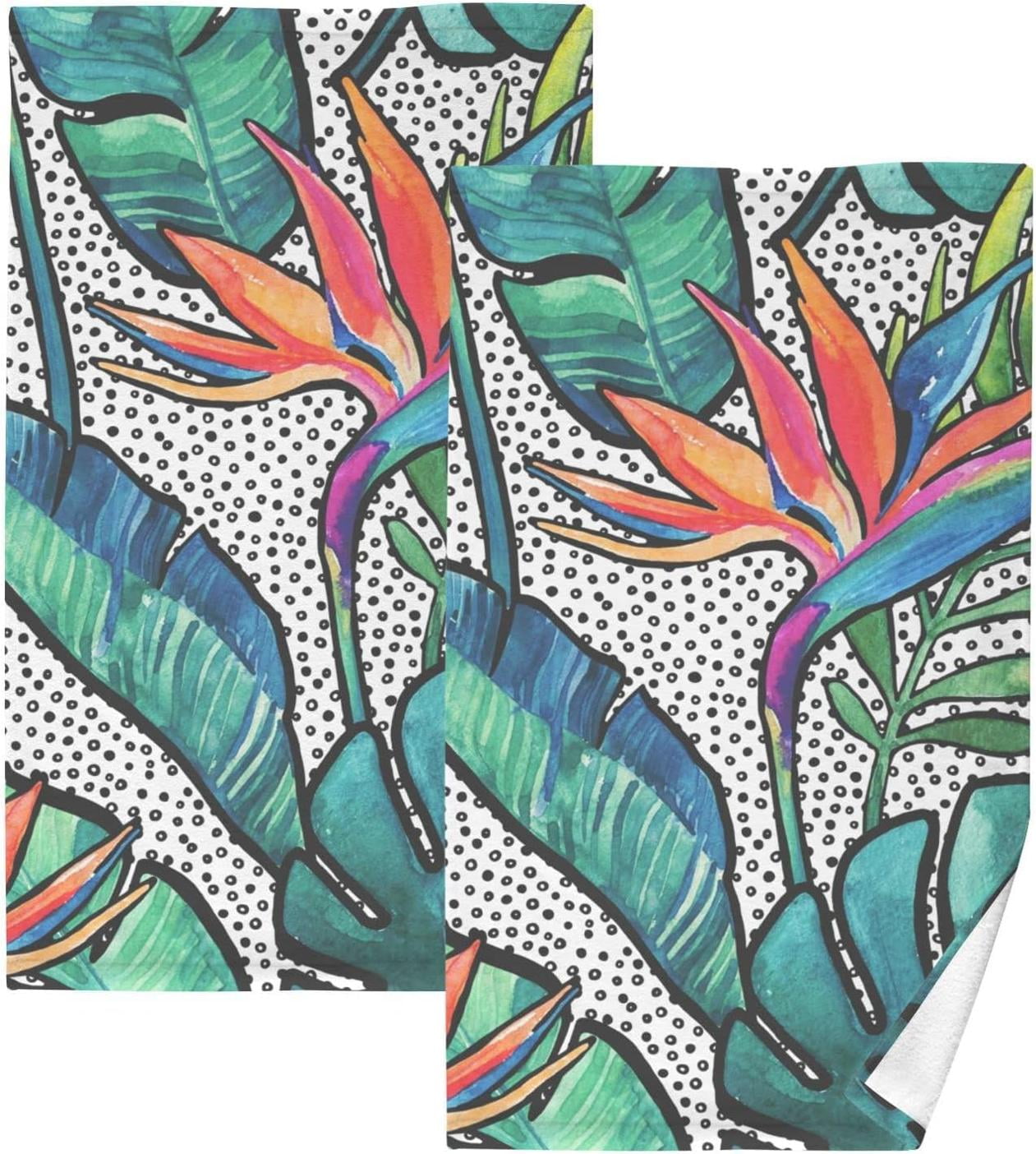Hyjoy Hand Towels Tropical Leaves Colorful Patterned 2 Pack, Cotton