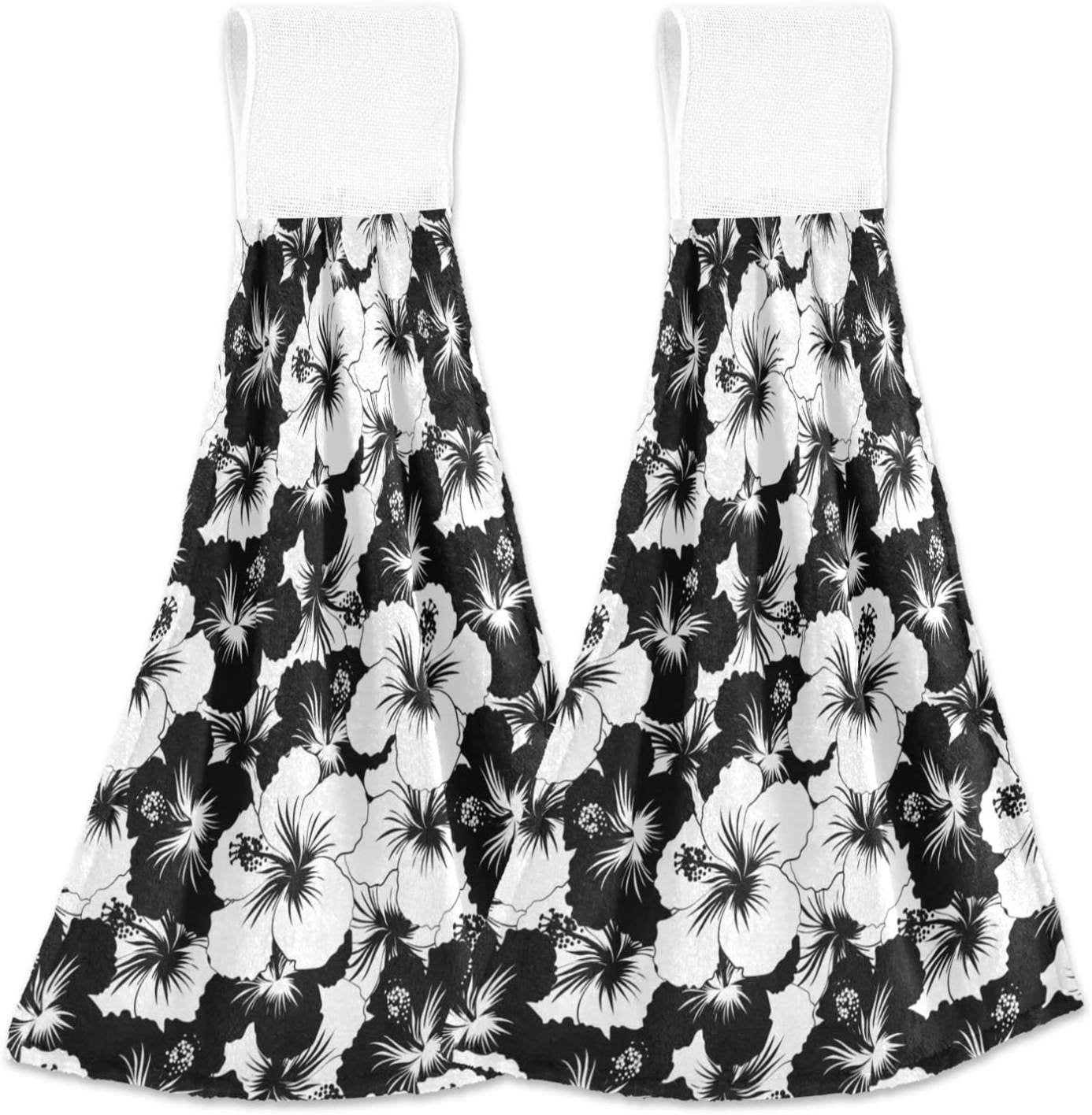 Hyjoy Hanging Kitchen Towel 12 x 17 Inch Black and White Flowers and ...