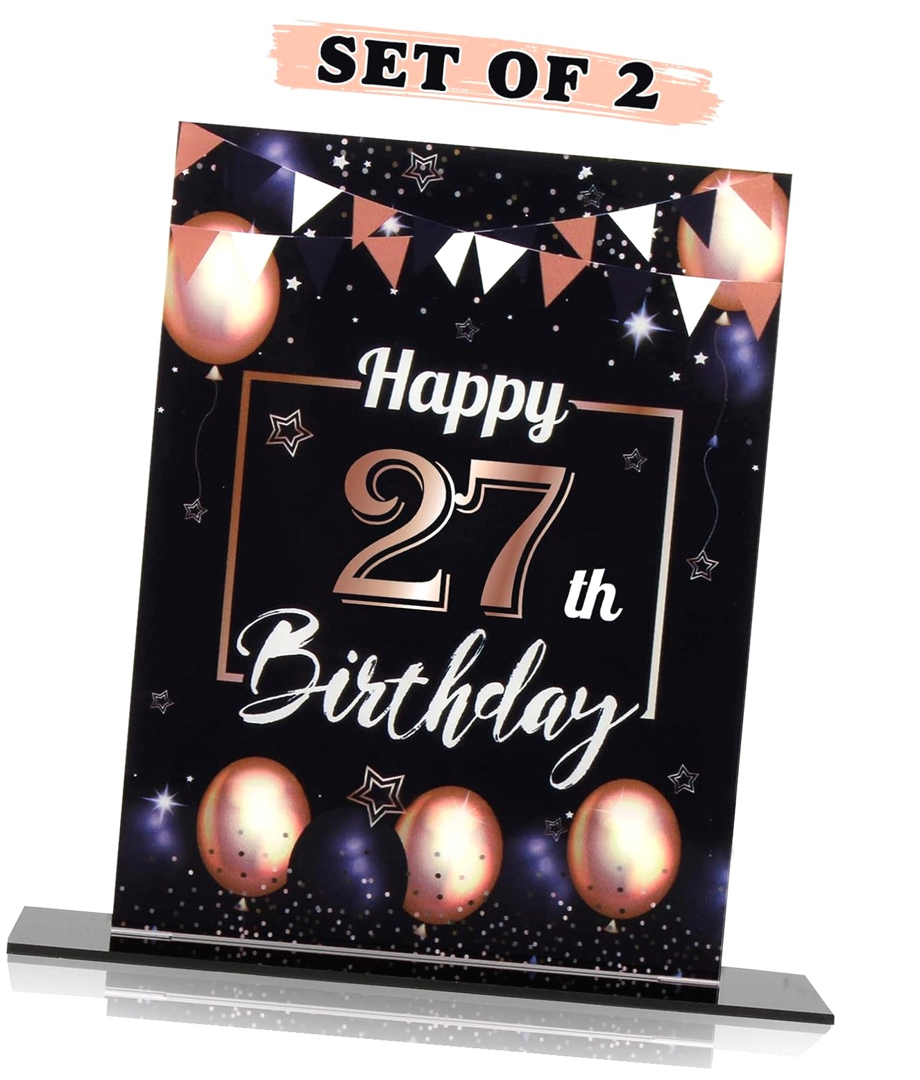 Hyjoy Happy 27th Birthday Decorations, 2 Pieces with Stand Printed ...