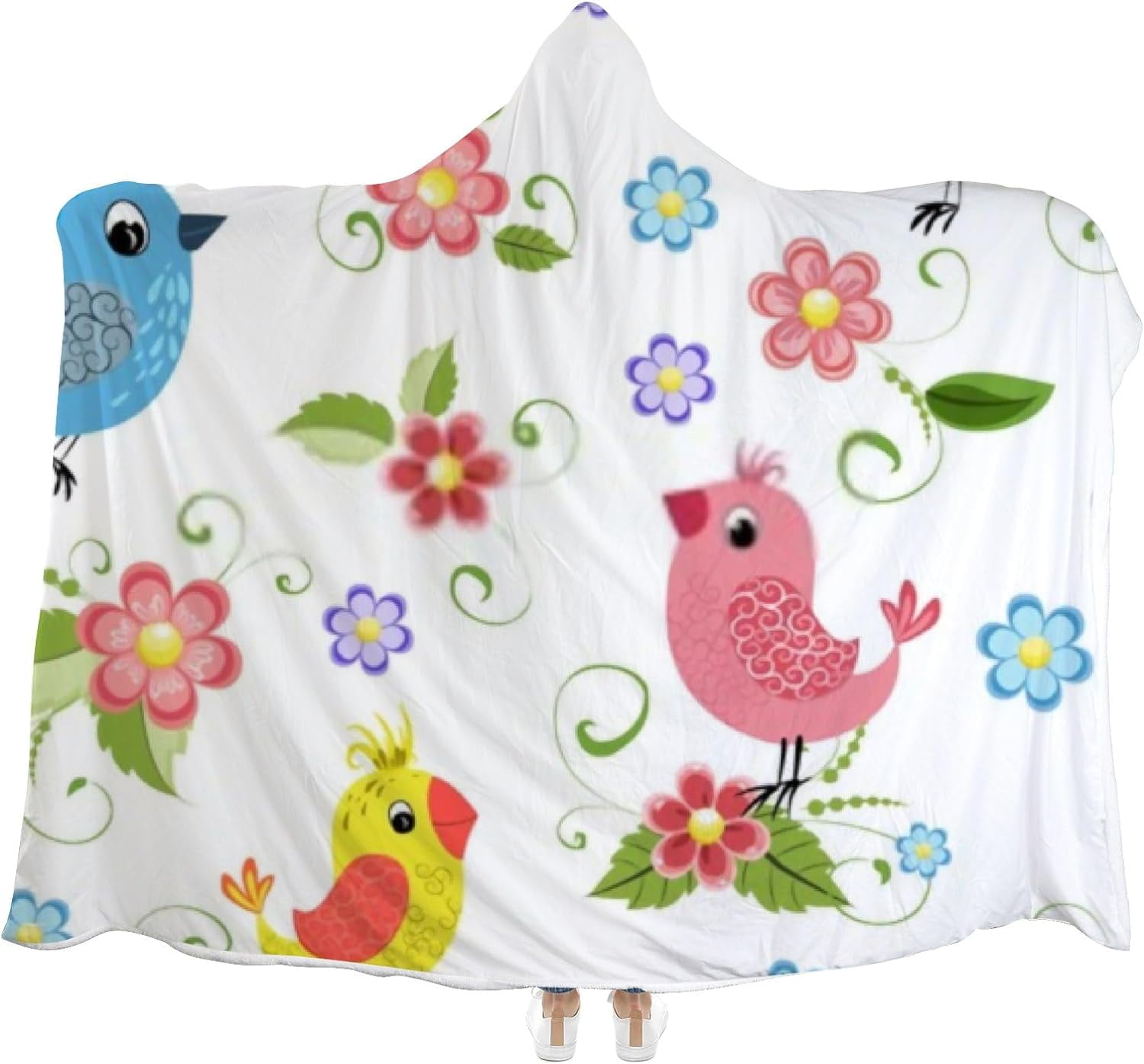Hyjoy Hooded Blanket Bird and Flowers Wearable Soft Fleece Blankets