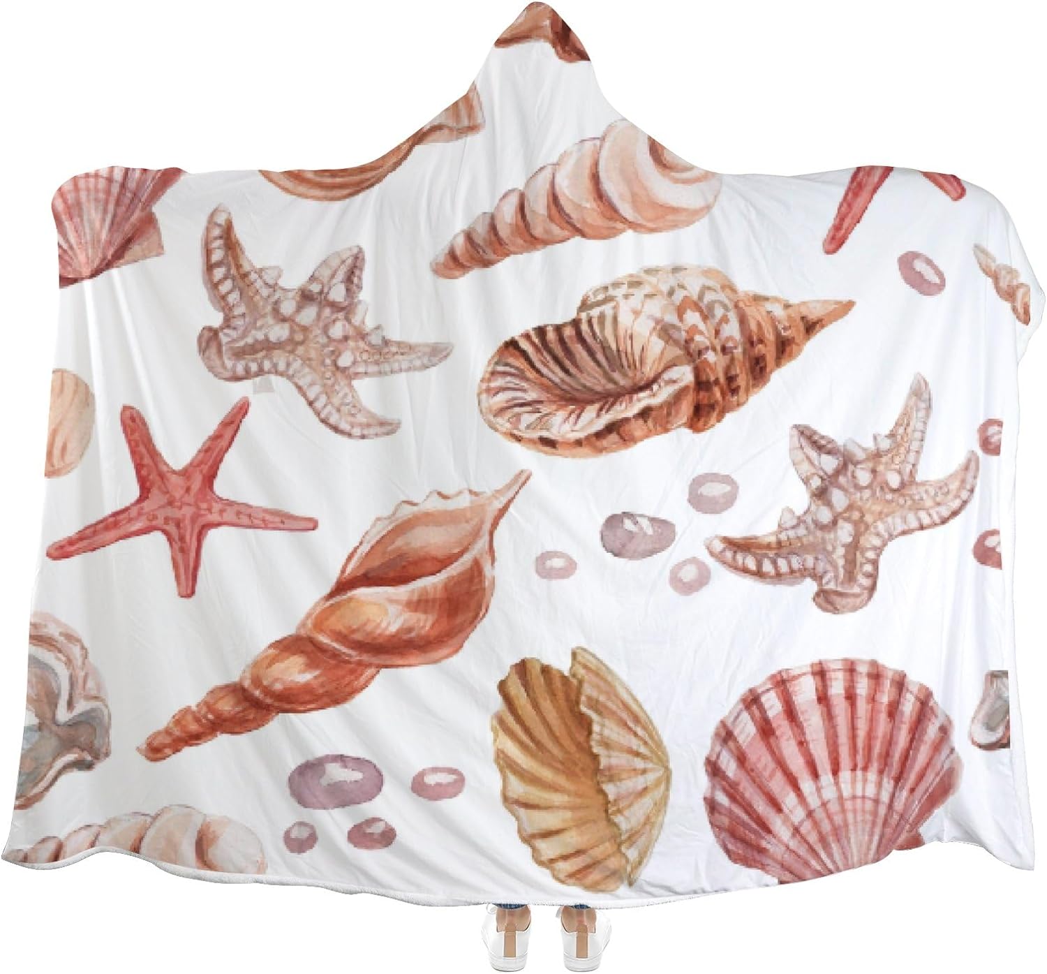 Hyjoy Hooded Blanket Seashells Shells Marine Nature Aquatic Wearable