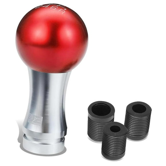 Hyjoy J2-SK-010-RD 2-Piece Teardrop Design Aluminum 6-Gear Manual Shift Knob with Thread Adapters with M8 M10 M12, Red/Silver