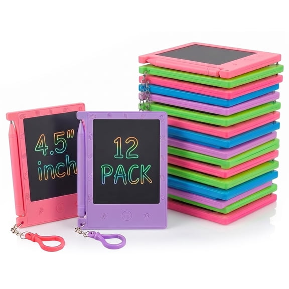 Mini LCD Writing Tablet for Kids - (Pack of 12) 4.5 Inch Colorful Doodle Board Drawing Pads - Educational Sketch Drawing Tablet Toys for Girls & Boys, Goodie Bags
