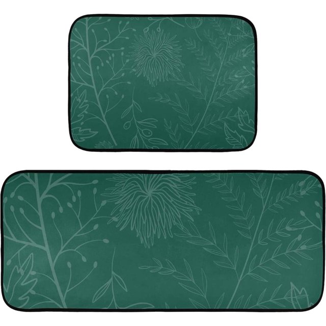Hyjoy Kitchen Rugs 2 Piece Waterproof Non Slip Kitchen Mat Hunter Green