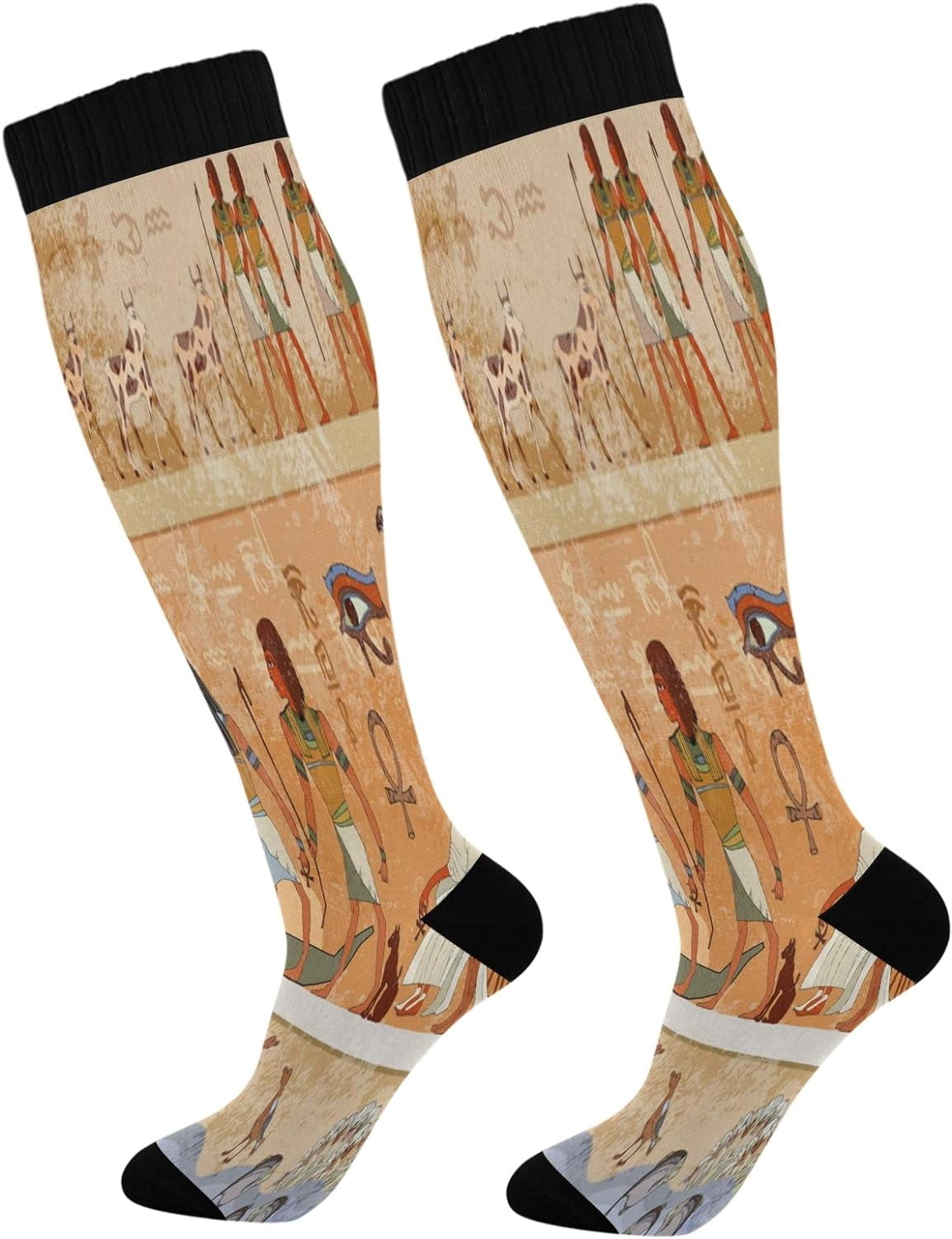 Hyjoy Knee High Socks Egyptian Murals Compression Warm Stockings for