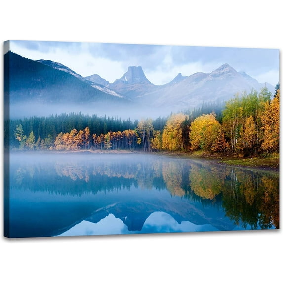 Hyjoy Lake Canvas Wall Park Mountains Painting Artwork Nature Prints Poster Room Bedroom (12x16 inch)