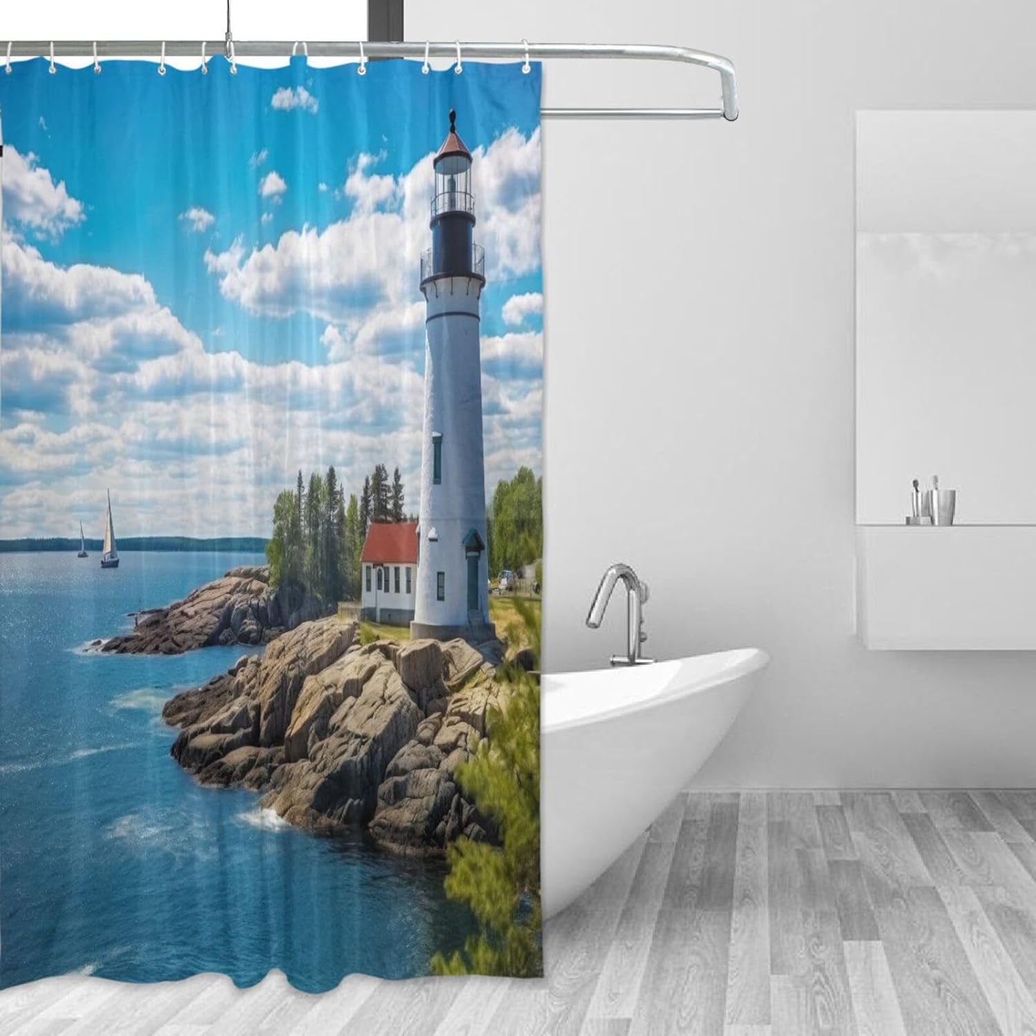 Hyjoy Lighthouse Shower Curtain Waterproof Fabric Shower Curtains With