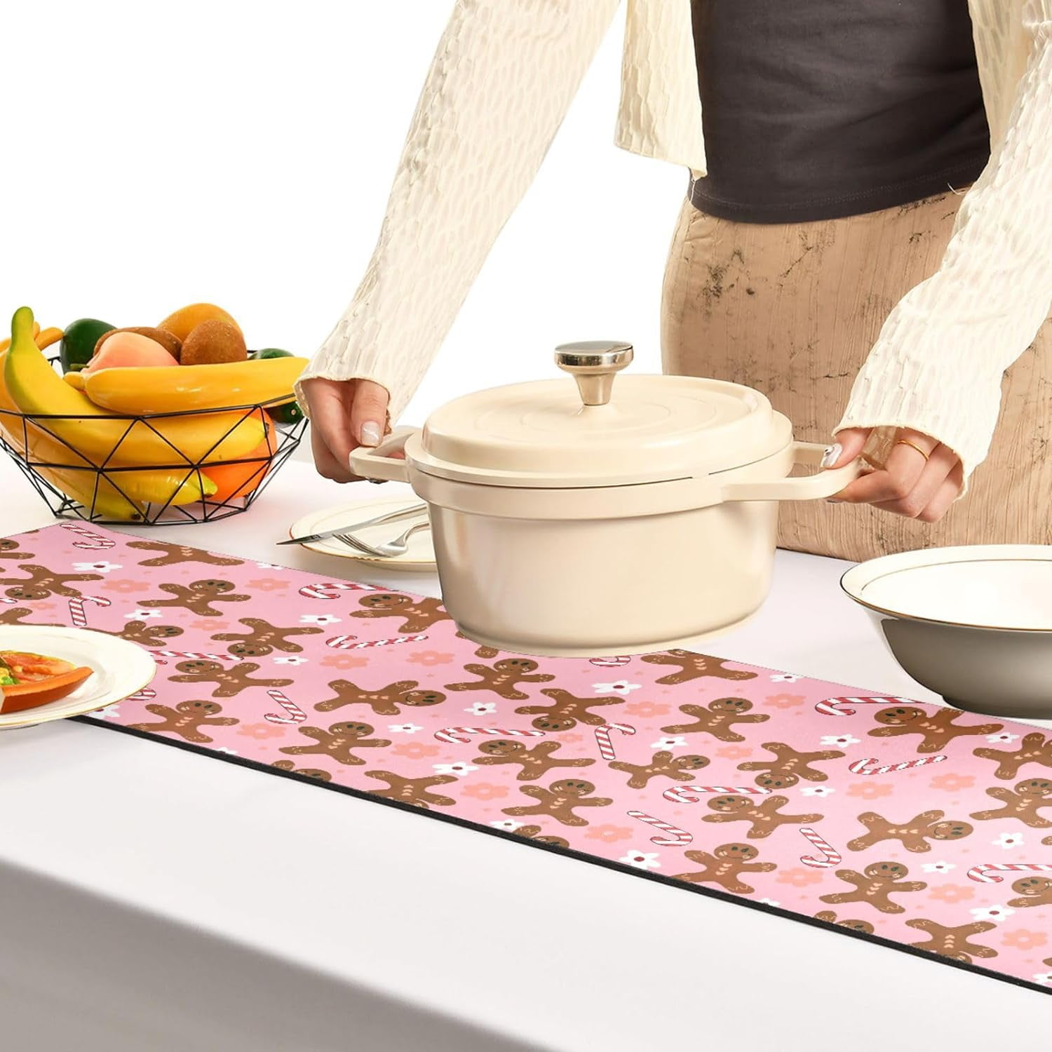 Hyjoy Long Trivet Heat Resistant Table Runner Gingerbread Cookie Non