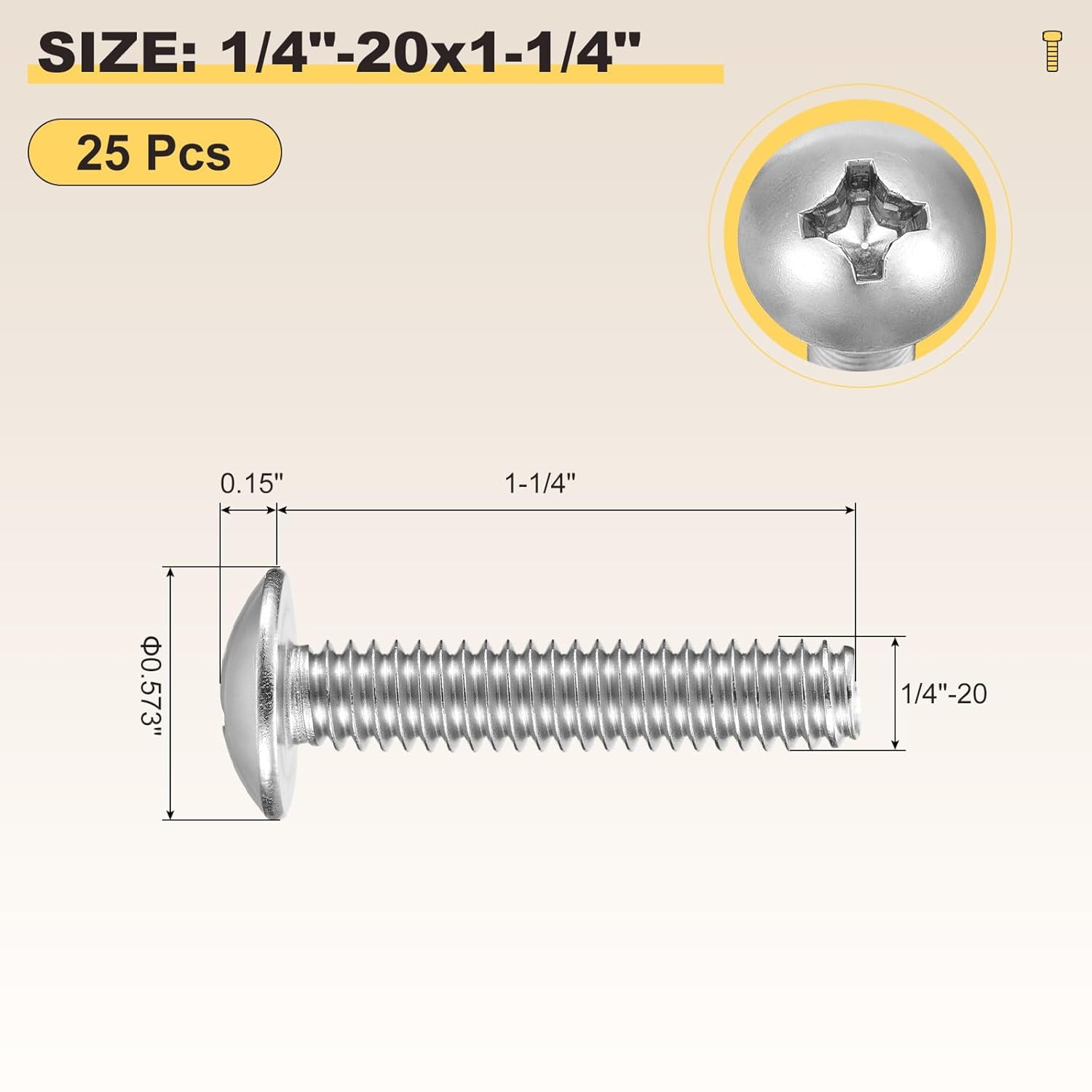 Hyjoy Machine Screws (#10 24x1 3/4) 25Pcs 304 Steel Round Drive Hyjoy Machine Screws (#10 24x1 3/4) 25Pcs 304 Steel Round Drive