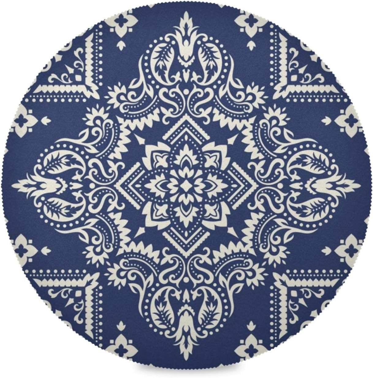 Hyjoy Medallion Paisley Navy Blue Round Placemats Durable NonSlip