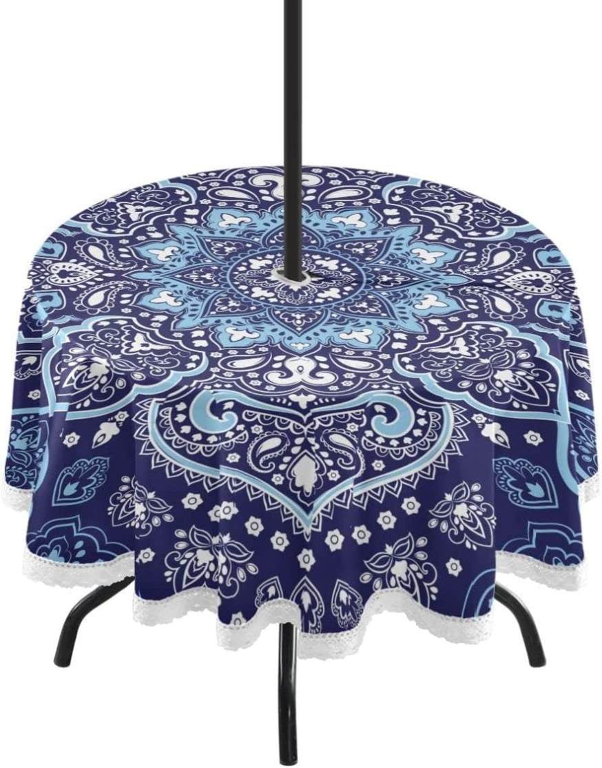 Hyjoy Mexican Talavera Outdoor Tablecloth with Umbrella Hole and Zipper