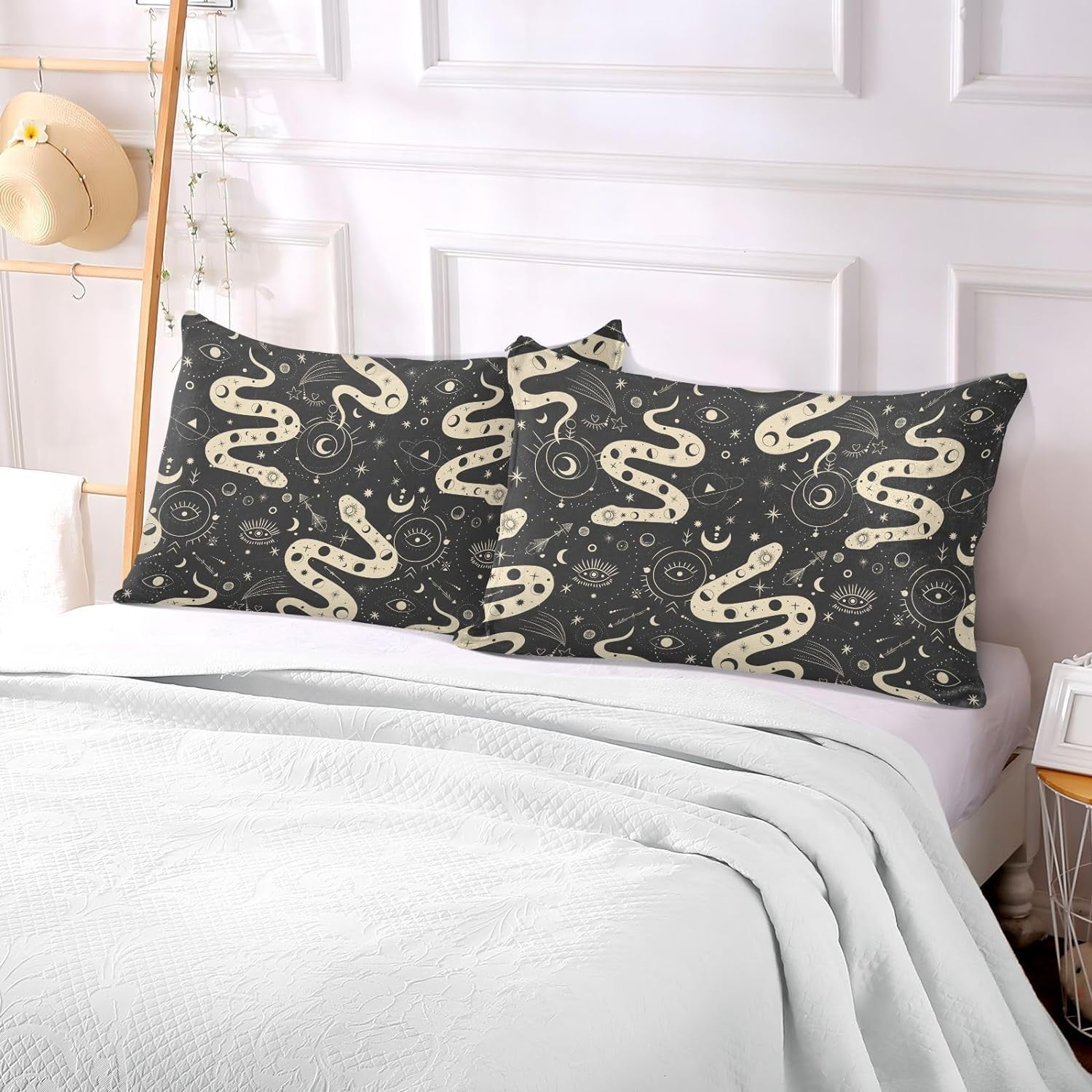 Hyjoy Pillow Cover Celestial Snakes Print, Plush Fabric Soft Warm