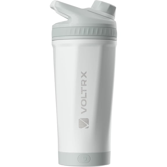 VOLTRX ChillMix Shaker Bottle Insulated Stainless Steel - USB C Rechargeable Electric Protein Shake Mixer, Shaker Cups for Protein Shakes and Meal Replacement, Ice White, 16 oz