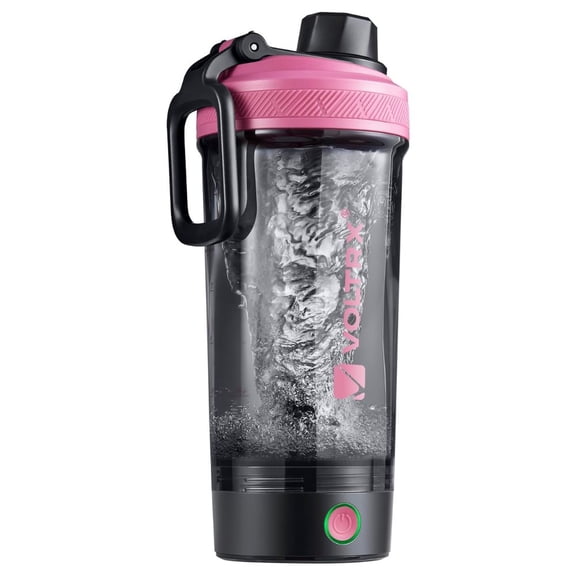 VOLTRX Gallium USB-C Rechargeable Electric Protein Shaker Bottle Blender Mixer Cup BPA-Free Tritan 24 oz - Neon Pink