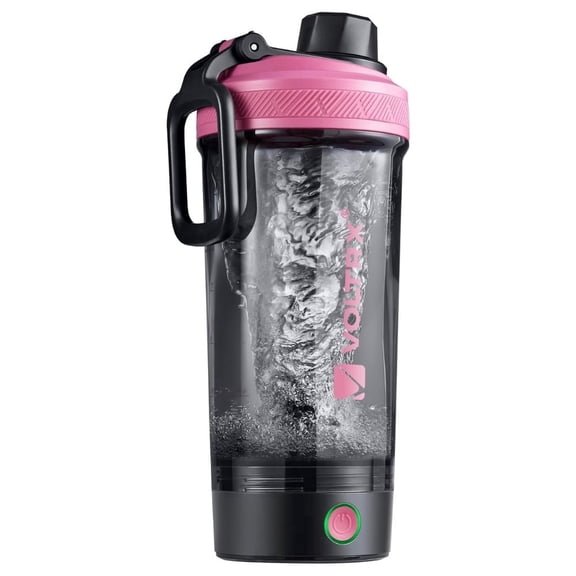 VOLTRX Gallium Electric Protein Blender Shaker Bottle USB Rechargeable Mixer Cup for Shakes BPA Free Tritan 24oz - Neon Pink
