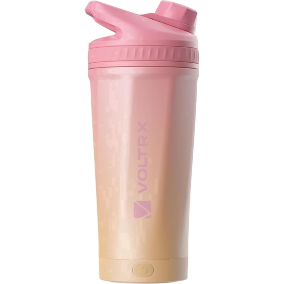 VOLTRX ChillMix Shaker Bottle Insulated Stainless Steel - USB C Rechargeable Electric Protein Shake Mixer, Shaker Cups for Protein Shakes and Meal Replacement, Sunset Rose, 16 oz