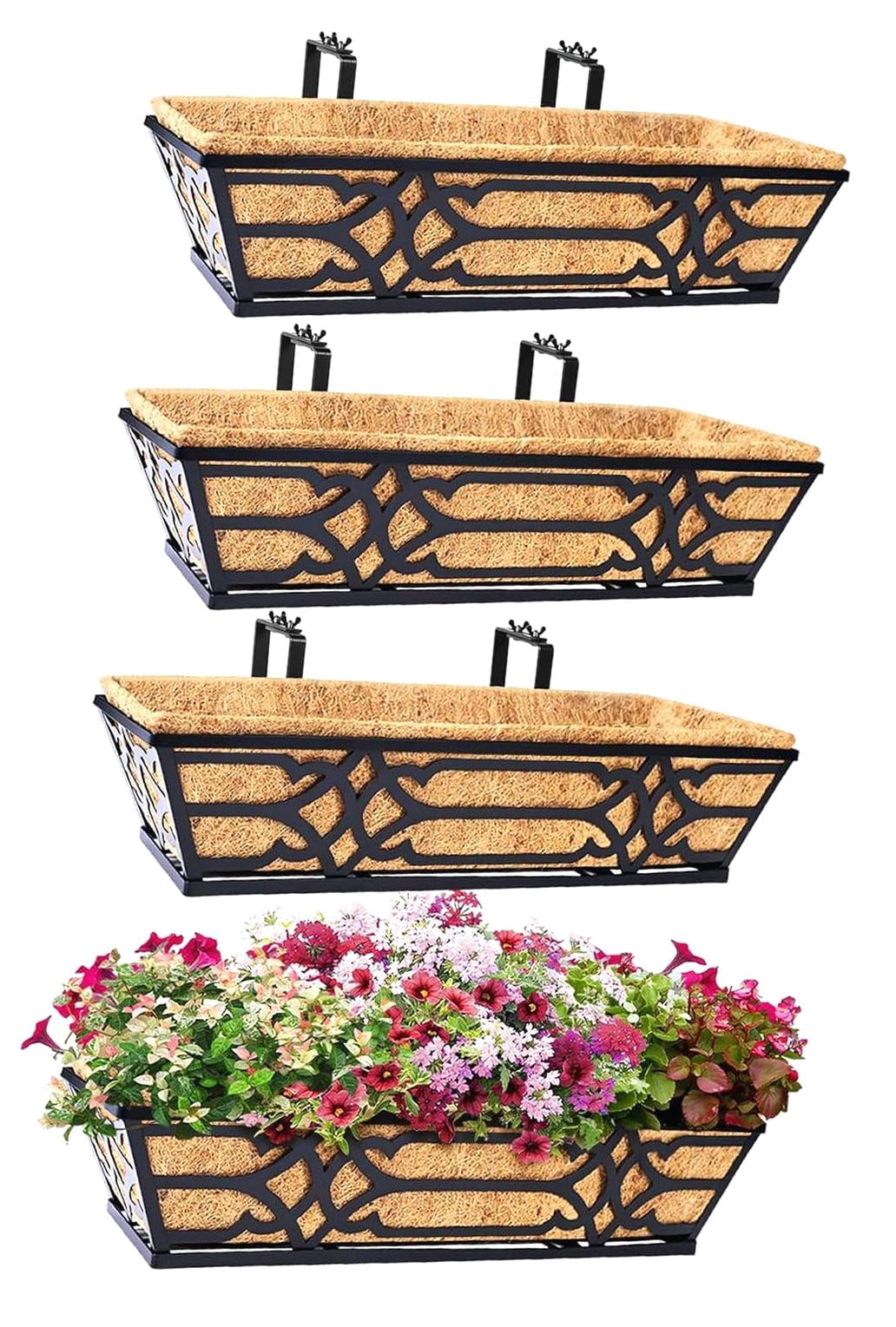 Hyjoy Railing Planter Box Set, 2 Pack 24 Inch Hanging Planters with ...