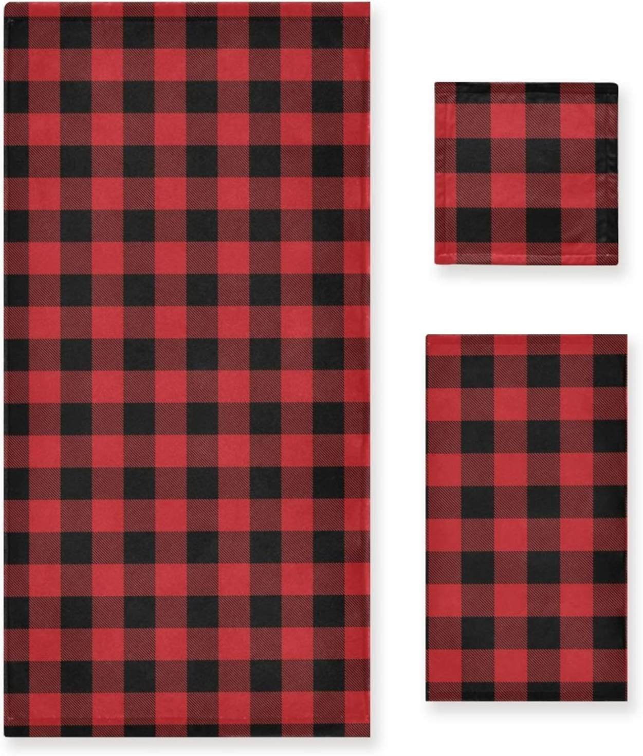 Hyjoy Red Buffalo Plaid Bath Towels Absorbent Bath Towels Set Soft