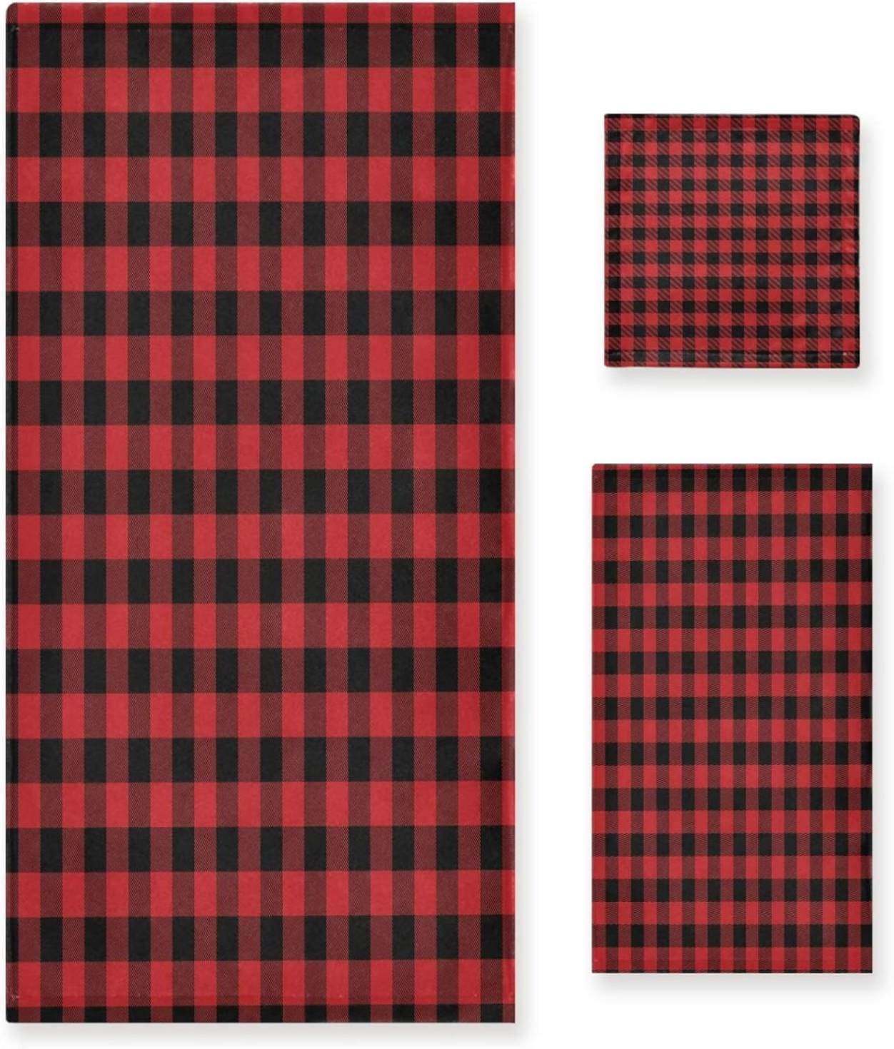 Hyjoy Red Buffalo Plaid Bath Towels Absorbent Bath Towels Set Soft